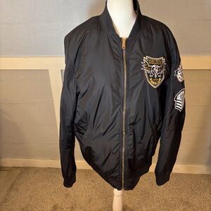 Black/ Orange interior Bomber Jacket Unisex SZ WMN L, Mens Med, Biker Streetwear